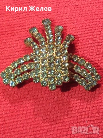 СТАРА ПОЗЛАТЕНА РЕТРО АРТ КРИСТАЛНА БРОНЗОВА БРОШКА с БОХЕМСКИ КРИСТАЛИ МАЙСТОРСКА ИЗРАБОТКА 29207, снимка 14 - Антикварни и старинни предмети - 37320273