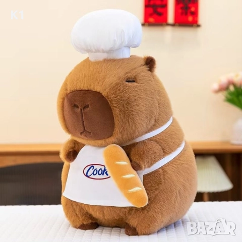 Плюшена играчка Капибара готвач 30см, Capybara с престилка и шапка 