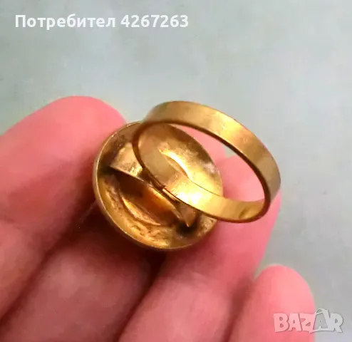 Стар дамски пръстен с червен стъклен кабошон, снимка 5 - Пръстени - 49249103