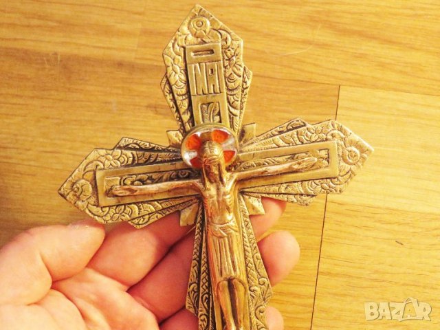 Солиден бронзов кръст разпятие  Исус Христос 22х 13см - внос Израел, Йерусалим, снимка 5 - Антикварни и старинни предмети - 34134799