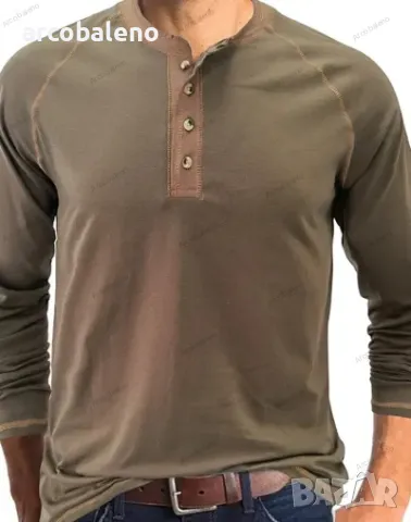 Мъжка тениска с едноцветни копчета и с дълги ръкави, 6цвята , снимка 7 - Тениски - 48930316