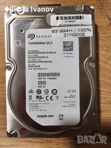 3TB 3.5 inch SAS HDD Seagate Constellation Enterprise ES.3 ST3000NM0023 |6Gb/s|100% Здраве, Тестван!
