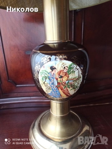 Настолна лампа порцелан и месинг , снимка 6 - Настолни лампи - 52573915