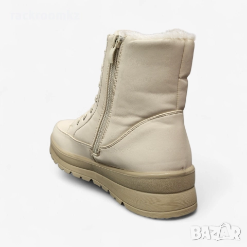 Дамски бежови боти с връзки и цип и топъл каракул модел: b1103-2 beige, снимка 3 - Дамски боти - 52876528