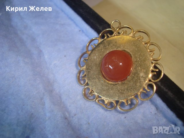 СТАР ПОЗЛАТЕН РЕТРО АРТ ДЕКО ПЕНДАНТ МЕДАЛЬОН с ШЛИФОВАН КАРНЕОЛ 29463, снимка 3 - Антикварни и старинни предмети - 37743367