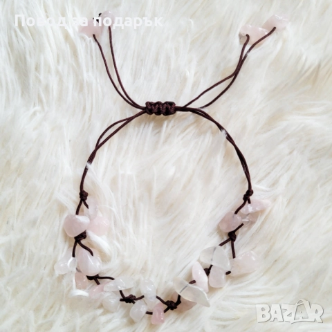 Регулируема гривна с розов кварц, снимка 5 - Гривни - 52471892