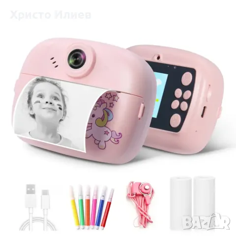 Фотоапарат и принтер 2 в 1, игри, фото рамки розов Еднорог мини маркери, снимка 2 - Фотоапарати - 49676020