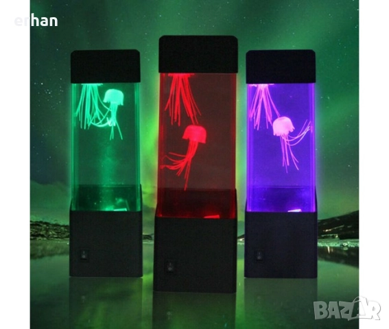 Нощна лампа Jellyfish с LED RGB осветление и 2 медузи, снимка 2 - Друга електроника - 51436380