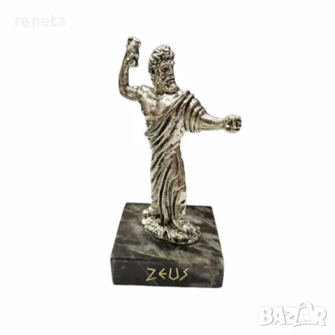 Статуетка Зевс, Метална, Мраморна основа, Сребриста, 9 см, снимка 1