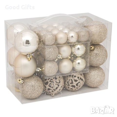 50 броя Комплект коледни топки, цвят Шампанско в 3 размера