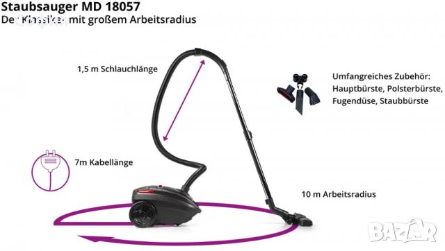 Прахосмукачка Medion MD 18057, 700W, без торба, снимка 4 - Прахосмукачки - 31343504
