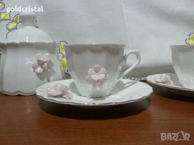 Стар български костен порцелан Бононя чаши за кафе захарница латиера , снимка 5 - Антикварни и старинни предмети - 44281669