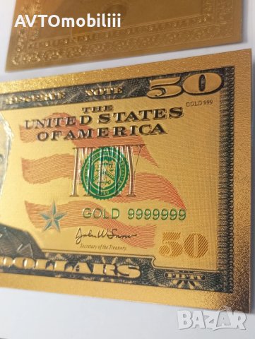Позлатена с 24 карата злато релефна банкнота 50 долара със сертификат, снимка 4 - Нумизматика и бонистика - 51375765