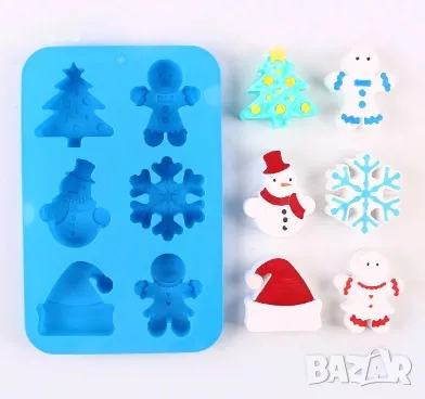 5 вид 6 дълбоки големи Коледни снежинка човече елха силиконов молд форма гипс сапун калъп свещ, снимка 4 - Форми - 38059665