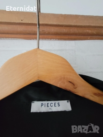 Черна рокля тип риза PIECES , снимка 4 - Рокли - 52062121