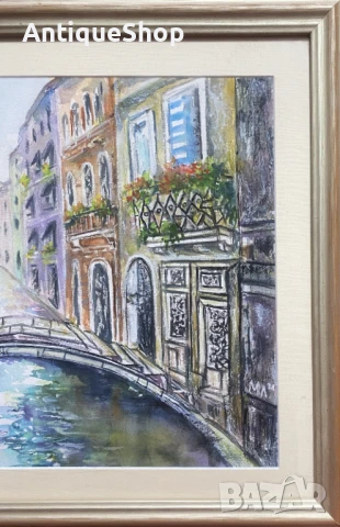 Картина, акварел, пейзаж, мост, подписана, снимка 4 - Картини - 50454417