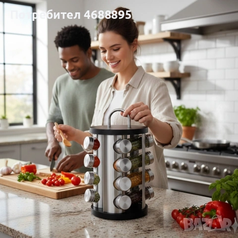 Бурканчета за подправки на стойка Edenberg EB-4027, 16 бр, Въртене на 360 гр, Черен/инокс