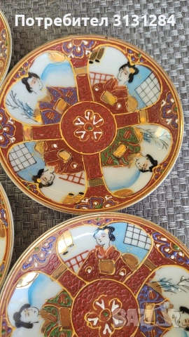 Антикварни Великолепни ръчно рисувани японски розетки 6бр., снимка 3 - Чинии - 52949868