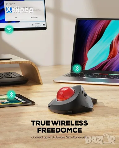 Нова Nulea M505 Wireless Trackball Mouse – безжична ергономична мишка с Trackball, снимка 6 - Клавиатури и мишки - 56246882