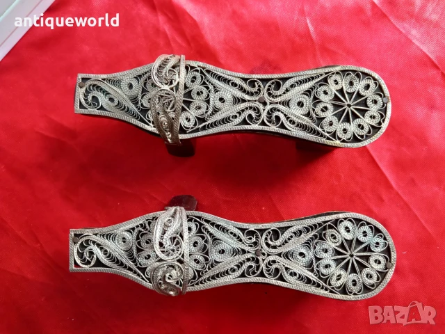 Сребърни ОСМАНСКИ Дървени Налъми За Хамам СРЕБРО , ФИЛИГРАН, снимка 2 - Антикварни и старинни предмети - 51211882
