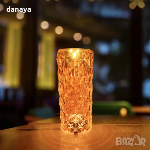 5426 Кристална нощна лампа USB зареждане, тъч управление, 16 см, снимка 7 - Настолни лампи - 47810354