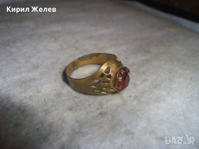СТАРИНЕН МЕСИНГОВ АЖУРЕН МАЙСТОРСКИ СКЪПОЦЕНЕН ПРЪСТЕН с ГОЛЯМ ЮВЕЛИРНО ФАСЕТИРАН ГРАНАТ 27156, снимка 10 - Антикварни и старинни предмети - 36772038