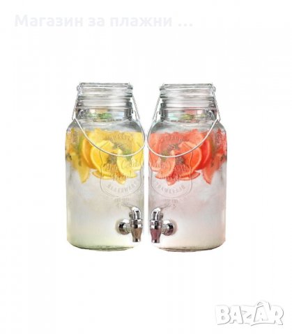 Стъклен ретро буркан за напитки с канелка 2 л. - код 2 литра