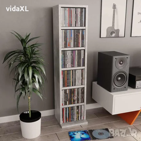 vidaXL Етажерка за дискове, бетонно сива, 21x20x88 см, инженерно дърво, снимка 2 - Етажерки - 56147727