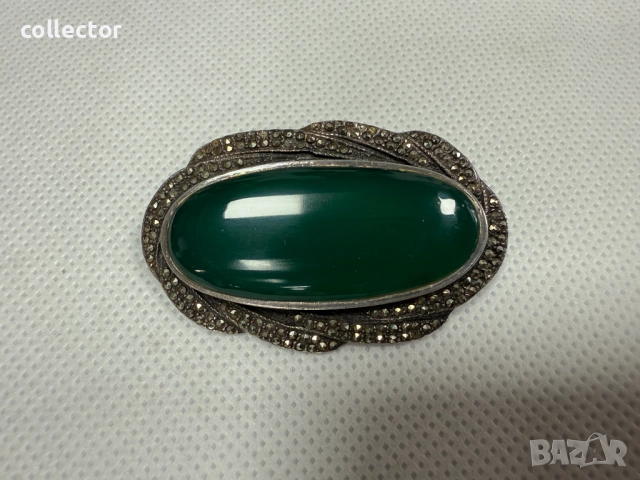 Сребърна брошка с Ахат и Марказити. №7650, снимка 2 - Колиета, медальони, синджири - 52563800