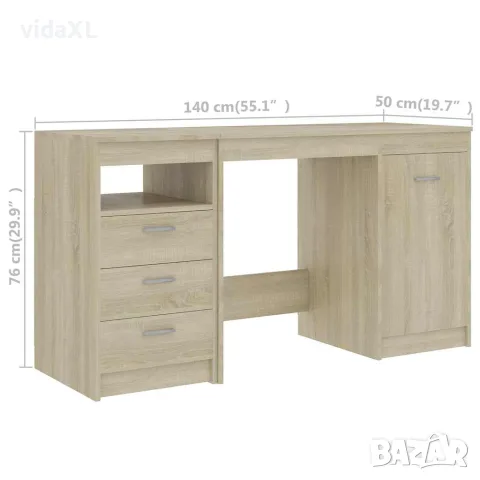 vidaXL Бюро, дъб сонома, 140x50x76 см, инженерно дърво, снимка 8 - Бюра - 56146582