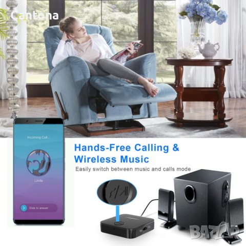 B5 Bluetooth 5.0 предавателен приемник, 2 в 1 Bluetooth, 3,5 мм AUX, вграден микрофон, 12 часа живот, снимка 4 - Ресийвъри, усилватели, смесителни пултове - 40517555