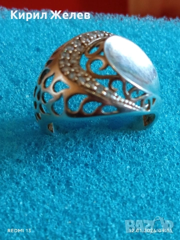 Модерен сребърен пръстен ажурна декорация и инкрустирани камъни Цирконий 52760, снимка 6 - Пръстени - 53069499