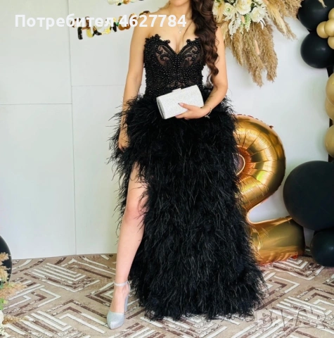 Черна абитуриентска рокля с корсет и пера - Р-р S/M, снимка 3 - Рокли - 54236198
