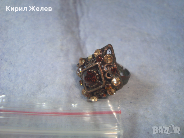 МЕСИНГОВ РЕТРО - ВИНТИДЖ СКЪПОЦЕНЕН АРТ ДЕКО ПРЪСТЕН с ЦИРКОН и ЦИТРИН РЕГУЛИРУЕМ 20503, снимка 4 - Пръстени - 36421204