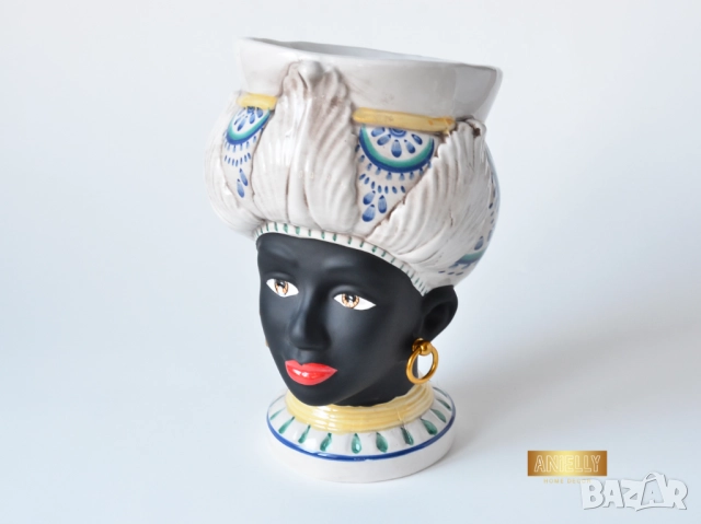 Керамична Саксия / Кашпа за Цветя с Форма на Глава на Африканска Жена / Подарък Декорация за Дома, снимка 7 - Саксии и кашпи - 52417680