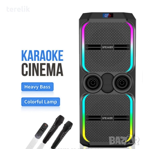 -50лв🔊 Xbass 200W 6000mah Професионална караоке тонколона ABS-12202 – 12”×2, Bluetooth, 2 микрофонa, снимка 2 - Караоке - 51831095