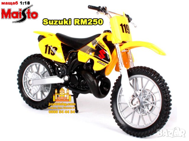 Suzuki RM250 1:18 Maisto - мащабен модел мотоциклет, снимка 2 - Коли, камиони, мотори, писти - 38781741