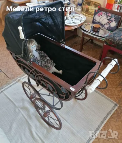 Винтидж ретро количка за кукли. Ръчно изработена от естествени материали. , снимка 3 - Детски колички - 50391214