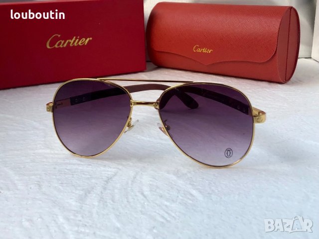 Cartier висок клас мъжки слънчеви очила авиатор с дървени дръжки, снимка 3 - Слънчеви и диоптрични очила - 42814235