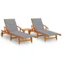 vidaXL Шезлонги, 2 бр, с маса и възглавници, акациево дърво масив(SKU: 3077346), снимка 1