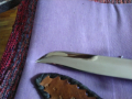 Ловен нож от соца калъф естествена кожа метален гард ръчно правен от майстор с инициали нов , снимка 5