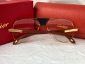 Cartier 2023 прозрачни мъжки слънчеви очила с кожа и дървени дръжки, снимка 12