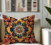 Комплект от 4 бр. декоративни калъфки за възглавници с ципче и ярък многоцветен етно десен - мека гл, снимка 2