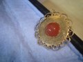 СТАР ПОЗЛАТЕН РЕТРО АРТ ДЕКО ПЕНДАНТ МЕДАЛЬОН с ШЛИФОВАН КАРНЕОЛ 29463, снимка 3