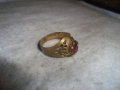 СТАРИНЕН МЕСИНГОВ АЖУРЕН МАЙСТОРСКИ СКЪПОЦЕНЕН ПРЪСТЕН с ГОЛЯМ ЮВЕЛИРНО ФАСЕТИРАН ГРАНАТ 27156, снимка 10