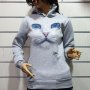 Нов дамски суичър с 3D принт сива Котка със сини очи, снимка 2