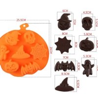 7 големи Хелоуин Halloween тиква череп паяжина прилеп дух силиконов молд форма шоколад гипс сапун, снимка 4 - Форми - 38483283