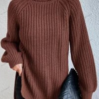 Дамски ежедневен широк пуловер с висока яка и цепка, 5цвята - 023  , снимка 2 - Блузи с дълъг ръкав и пуловери - 42911716