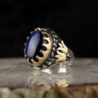 Мъжки пръстен със син топаз, снимка 1 - Пръстени - 42349354