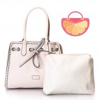 ПРОМО 🍊 PIERRE CARDIN 🍊 Дамска кожена чанта с връзка в бледо розово 30x33x12 см нова, снимка 9 - Чанти - 22738166